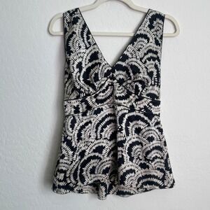 Y2K The Limited Black White Silk Geometric Fan Print Babydoll Top Large Romantic